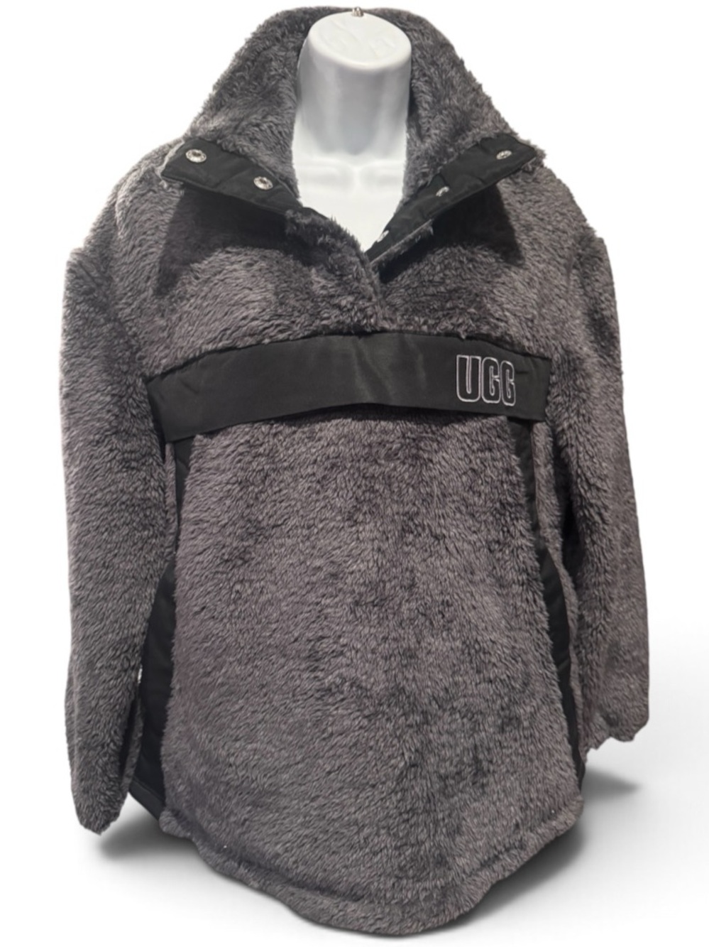 UGG Gayel Sherpa Half Snap Pullover Jacket Gray Black Small NWT